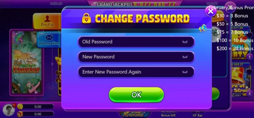 Change Vblink777 Password